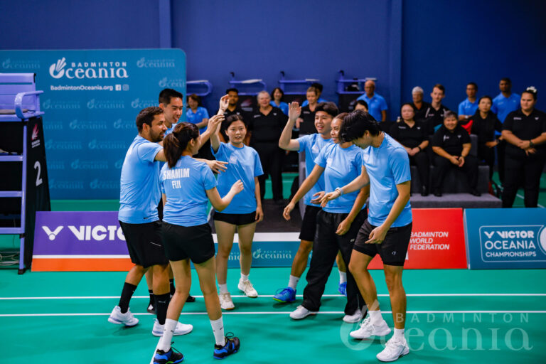 Fiji cheers at the start of the VICTOR Oceania Mixed Team Championships