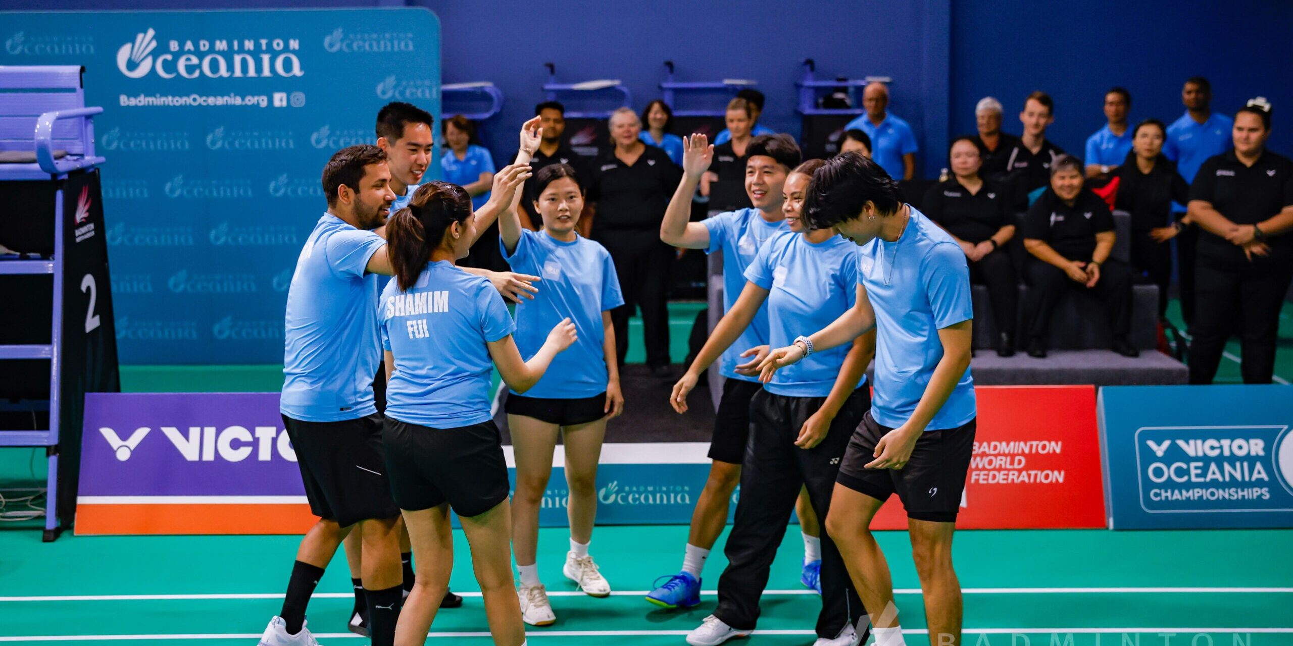 Fiji cheers at the start of the VICTOR Oceania Mixed Team Championships