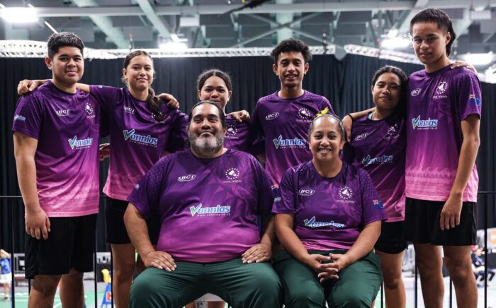 b_20230927_1102_WorldJuniorMixedTeamChampionships2023_BPJS5686 Cook Islands team smiles at the BWF World Junior Mixed Team Championships