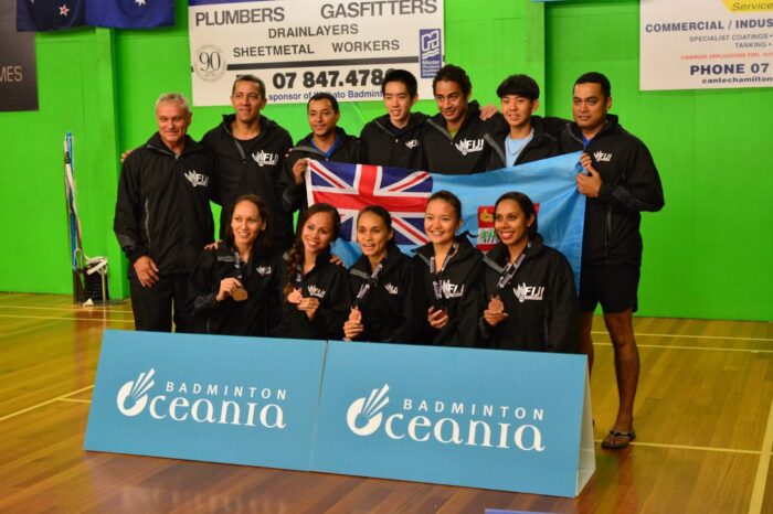 photo 2 karyn barry Fiji mixed badminton team poses with medals