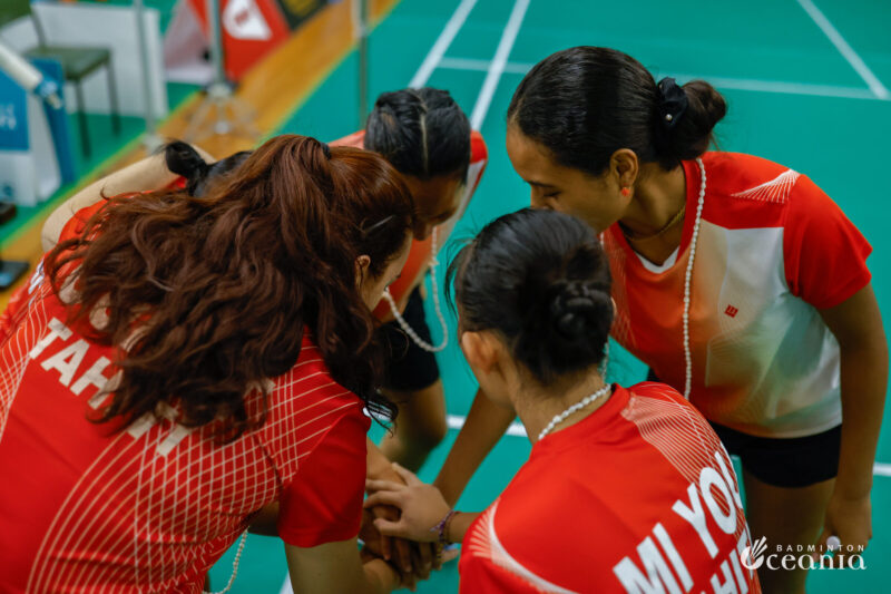 tahiti team huddle before badminton match